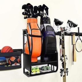 img 2 attached to 🏌️ Extra Large Size Wall Mounted Golf Organizer Stand for 2 Golf Bags - Golfing Equipment and Accessories Storage Rack for Garage, Shed, and Basement.