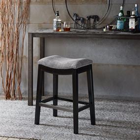 img 4 attached to 🪑 Madison Park Belfast Grey Bar Stools: Contour Fabric Padded Seat, Nail Head Trim, Modern Kitchen Counter Chair, Solid Hardwood, Metal Kickplate Footrest - Ideal Dining Room Accent Furniture