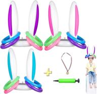 🐰 easter bunny ears ring toss game - inflatable rabbit ears toys for kids, family & school party - indoor & outdoor toss game - 3 sets with 12 rings & 1 medal логотип