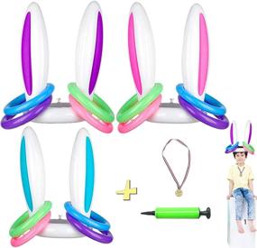 img 4 attached to 🐰 Easter Bunny Ears Ring Toss Game - Inflatable Rabbit Ears Toys for Kids, Family & School Party - Indoor & Outdoor Toss Game - 3 Sets with 12 Rings & 1 Medal