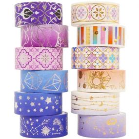 img 4 attached to YUBBAEX Poetic Gold Washi Tape Set - VSCO Floral Silver Foil Masking Tape Decorative for Arts, DIY Crafts, Bullet Journal Supplies, Planners, Scrapbook, Card/Gift Wrapping - 15mm - Purple Night (12 Rolls)