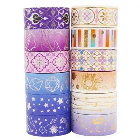 img 2 attached to YUBBAEX Poetic Gold Washi Tape Set - VSCO Floral Silver Foil Masking Tape Decorative for Arts, DIY Crafts, Bullet Journal Supplies, Planners, Scrapbook, Card/Gift Wrapping - 15mm - Purple Night (12 Rolls)