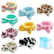 set of 9 spa headband bow facial makeup headbands, soft headbands for showering and face washing. includes extra 5 gift bags. ideal gifts for women and girls. logo