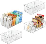 mdesign clear plastic food storage organizer bin box container - 4 compartment pack for kitchen and pantry organization логотип