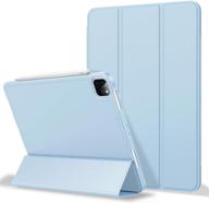 📱 zryxal ipad pro 12.9 case 2020: premium protective cover with pencil holder, soft tpu back, auto sleep/wake - sky blue logo