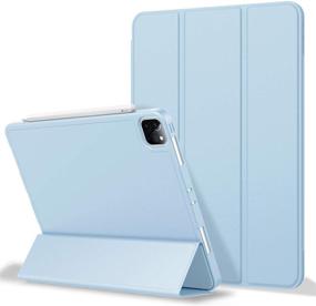 img 4 attached to 📱 ZryXal iPad Pro 12.9 Case 2020: Premium Protective Cover with Pencil Holder, Soft TPU Back, Auto Sleep/Wake - Sky Blue