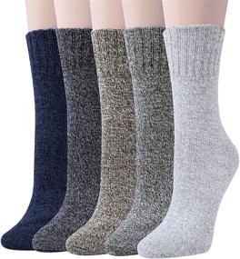 img 4 attached to Vintage Winter Warm Cozy Crew Socks for Women - 5 Pairs Thick Knit Wool Socks, Ideal Gifts