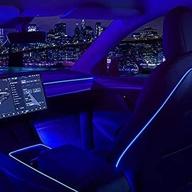 🚗 enhanced 2021 tesla model 3 y interior car neon lights: center console, dashboard, seat back, and 4 foot lights accessories - tesla ambient lighting, app controlled rgb led strip lights with multiple modes logo