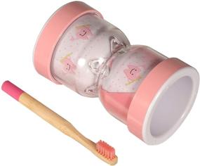 img 2 attached to Kids Bamboo Toothbrush Set with Sand Timers and Cup - Set of 2, Pink