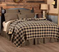 🛏️ vhc brands black check queen quilt coverlet: 90wx90l country rustic design in black and tan logo