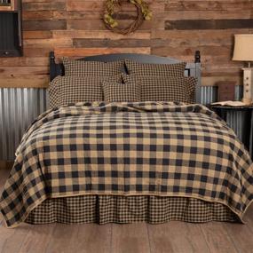 img 1 attached to 🛏️ VHC Brands Black Check Queen Quilt Coverlet: 90Wx90L Country Rustic Design in Black and Tan