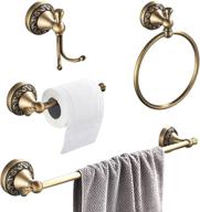 🛁 bathsir antique brass towel bar set: 24 inch towel holder, toilet paper holder, towel ring & robe hook - retro carved style bathroom accessories, wall mount 4 piece hardware collection logo