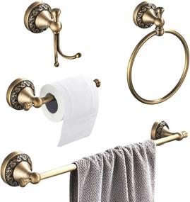 img 4 attached to 🛁 BATHSIR Antique Brass Towel Bar Set: 24 Inch Towel Holder, Toilet Paper Holder, Towel Ring & Robe Hook - Retro Carved Style Bathroom Accessories, Wall Mount 4 Piece Hardware Collection