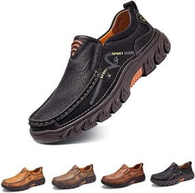 img 4 attached to Leather Stitching Comfort Moccasins Business Men's Shoes for Loafers & Slip-Ons