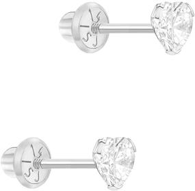 img 3 attached to 🏻 Delicate 14k White Gold Heart Stud Earrings for Babies, Toddlers & Infants – Secure Screw Backs for Safety and Style