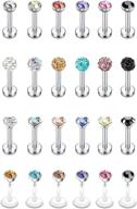 💎 hypoallergenic stainless steel labret monroe medusa piercing set | suprsparkle 24 pcs 16g | women men | 3mm cubic zirconia forward helix earrings | cartilage tragus 6mm 8mm logo