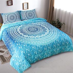 img 3 attached to 🛏️ ZHH Blue Mandala Queen Size Comforter Set - Bohemian Bedding, Soft & Comfortable Ethnic Quilt for All Seasons (90 x 90 Inch, 3Pcs)