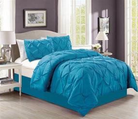 img 1 attached to 🛏️ King Size Bedding Set - 4-piece Soft Turquoise Blue Pinch Pleat Comforter with Down Alternative Fill