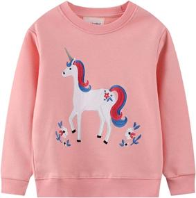 img 4 attached to Cotton Long Sleeve Crewneck Little Girl Sweatshirts - Graphic Pullover Fleece Casual Playwear Top Outfit Sweat Shirts