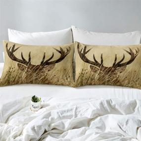 img 1 attached to 🦌 Whitetail Deer Stag Bedding Set for Queen Size Bed - Rustic Hunting Theme, Countryside Decor, with Fitted Sheet and Pillow Cases, Brown
