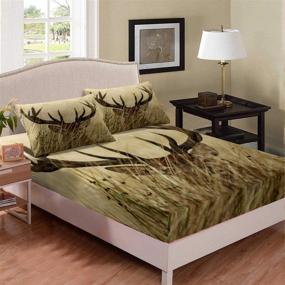 img 3 attached to 🦌 Whitetail Deer Stag Bedding Set for Queen Size Bed - Rustic Hunting Theme, Countryside Decor, with Fitted Sheet and Pillow Cases, Brown