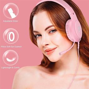 img 1 attached to Wireless Pink Gaming Headset for Nintendo Switch, Xbox One, PS4, PS5, with Bass Surround and Noise Cancelling, Flexible Mic, Adjustable Over-Ear Headphones for Laptop, PC, iPad, Smartphones - 3.5mm Wired Connectivity