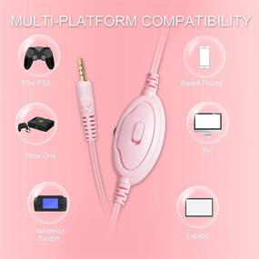 img 2 attached to Wireless Pink Gaming Headset for Nintendo Switch, Xbox One, PS4, PS5, with Bass Surround and Noise Cancelling, Flexible Mic, Adjustable Over-Ear Headphones for Laptop, PC, iPad, Smartphones - 3.5mm Wired Connectivity