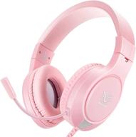 wireless pink gaming headset for nintendo switch, xbox one, ps4, ps5, with bass surround and noise cancelling, flexible mic, adjustable over-ear headphones for laptop, pc, ipad, smartphones - 3.5mm wired connectivity логотип