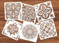 🎨 6-pack reusable mandala floor stencils (6 x 6 inch) for painting, laser cut painting templates for floors, walls, tiles, fabrics, and wood diy decor - white-aa logo