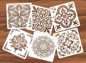 img 4 attached to 🎨 6-Pack Reusable Mandala Floor Stencils (6 x 6 inch) for Painting, Laser Cut Painting Templates for Floors, Walls, Tiles, Fabrics, and Wood DIY Decor - White-AA