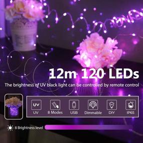 img 3 attached to ✨ High-Quality 40ft LED UV Black Light with 120 Units of 2835 LED UV Lamp Beads, 8 Modes, Flexible Blacklight Fixtures, Fairy String Lights with Remote for Fluorescent Party, Stage Lighting, Body Paint, and Halloween Decor