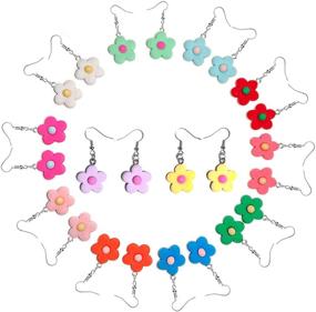 img 4 attached to 🌼 2021 Fashion Vintage Earrings Set for Women Girls - 12 Pairs Colorful Daisy Flower Earrings