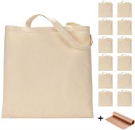 👜 wholesale bundle of 12 blank canvas reusable grocery tote bags for crafts with bonus ptfe teflon sheet - 15 x 16 inch logo