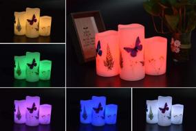 img 3 attached to 🕯️ Candle Set of 3 Flameless 4", 5", 6" Unscented Tealight Butterfly Flower Plants Decoration Real Wax Pillar Candle LED Lights 12 Color Changing 4-Hour 8-Hour Timer Remote Control AAA Battery Operated