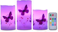 🕯️ candle set of 3 flameless 4", 5", 6" unscented tealight butterfly flower plants decoration real wax pillar candle led lights 12 color changing 4-hour 8-hour timer remote control aaa battery operated логотип