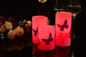 img 1 attached to 🕯️ Candle Set of 3 Flameless 4", 5", 6" Unscented Tealight Butterfly Flower Plants Decoration Real Wax Pillar Candle LED Lights 12 Color Changing 4-Hour 8-Hour Timer Remote Control AAA Battery Operated