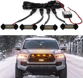 img 4 attached to 🔆 Amber LED Grille Lights Kit for Toyota Tacoma TRD PRO Front Grille 2016-2019 (4 Pack, Black Shell Amber Lights) - 12-24V Compatible