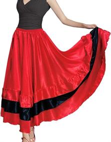 img 2 attached to 🌹 Spanish Flamenco Belly Dance Gypsy Mexico Ballet Folklorico Performance Costume - Women's Black and Red Layers Satin Long Skirt (Red theme)