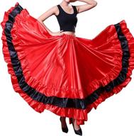 🌹 spanish flamenco belly dance gypsy mexico ballet folklorico performance costume - women's black and red layers satin long skirt (red theme) логотип