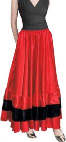 img 1 attached to 🌹 Spanish Flamenco Belly Dance Gypsy Mexico Ballet Folklorico Performance Costume - Women's Black and Red Layers Satin Long Skirt (Red theme)