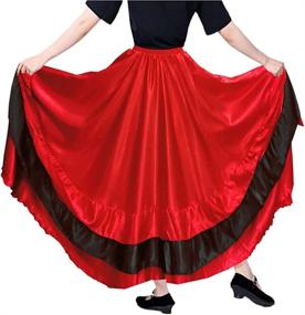 img 3 attached to 🌹 Spanish Flamenco Belly Dance Gypsy Mexico Ballet Folklorico Performance Costume - Women's Black and Red Layers Satin Long Skirt (Red theme)