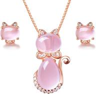 uloveido cute cat shape pink crystal stud earrings and pendant necklace set for teen girls y404 logo