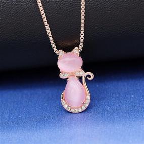 img 2 attached to Uloveido Cute Cat Shape Pink Crystal Stud Earrings and Pendant Necklace Set for Teen Girls Y404