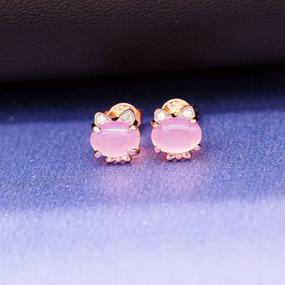 img 1 attached to Uloveido Cute Cat Shape Pink Crystal Stud Earrings and Pendant Necklace Set for Teen Girls Y404