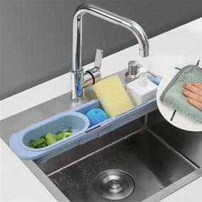 img 3 attached to 🔵 Blue Telescopic Sink Holder, Expandable Kitchen Sink Organizer Rack with Sponge Caddy and Adjustable Storage for Home Kitchen - SFSWYXGS