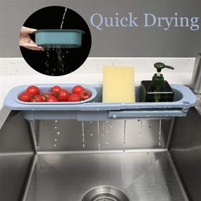 img 2 attached to 🔵 Blue Telescopic Sink Holder, Expandable Kitchen Sink Organizer Rack with Sponge Caddy and Adjustable Storage for Home Kitchen - SFSWYXGS