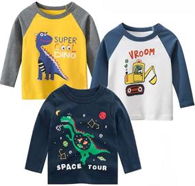 img 4 attached to Toddler 2 Pack Sleeve Dinosaur T Shirts Boys' Clothing for Tops, Tees & Shirts