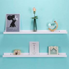 img 2 attached to 📷 Denver Modern Wall Mount Floating Picture Shelves - Long Narrow Picture Ledge – Set of 2 (36 Inch) with Mounting Hardware - Solid Pine