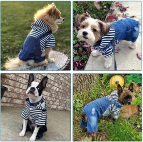 img 2 attached to 👕 Striped Pajamas Denim Outfits Blue Jeans Jumpsuits One-Piece Jacket Costumes Apparel Hooded Coats for Small and Medium Dogs - DOGGYZSTYLE Pet Dog Cat Hoodies