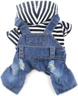 👕 striped pajamas denim outfits blue jeans jumpsuits one-piece jacket costumes apparel hooded coats for small and medium dogs - doggyzstyle pet dog cat hoodies logo